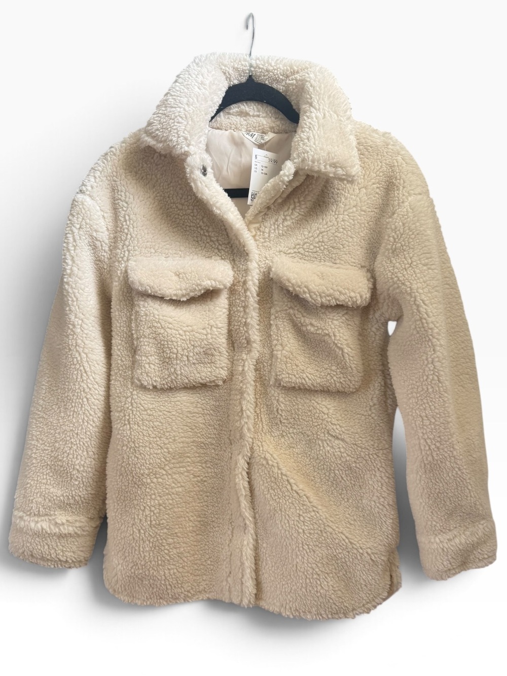 NWT H&M Kids Cream Sherpa Jacket - Cozy Button-Up Coat, size 16